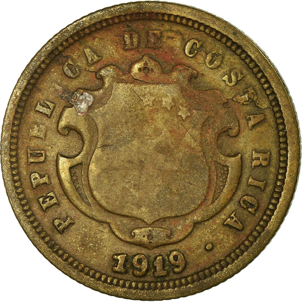 Coin, Costa Rica, 10 Centavos, 1919, VF(20-25), Brass, KM:149.2