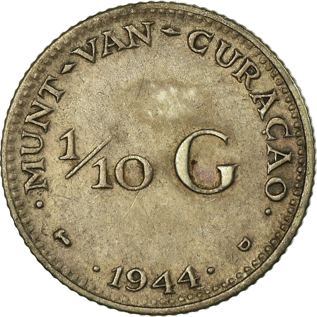 Coin, Curacao, 1/10 Gulden, 1944, Denver, USA, VF(30-35), Silver, KM:43