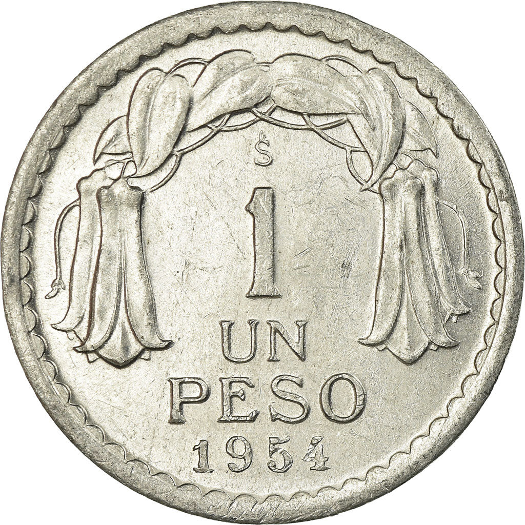 Coin, Chile, Peso, 1954, AU(55-58), Aluminum, KM:179a