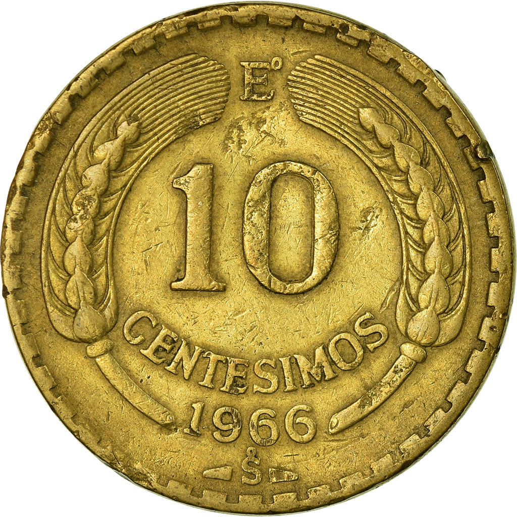 Moneda, Chile, 10 Centesimos, 1966, BC+, Aluminio - bronce, KM:191