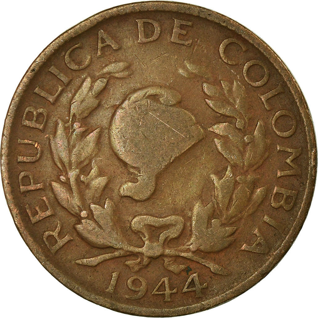 Moneda, Colombia, 5 Centavos, 1944, BC+, Bronce, KM:206
