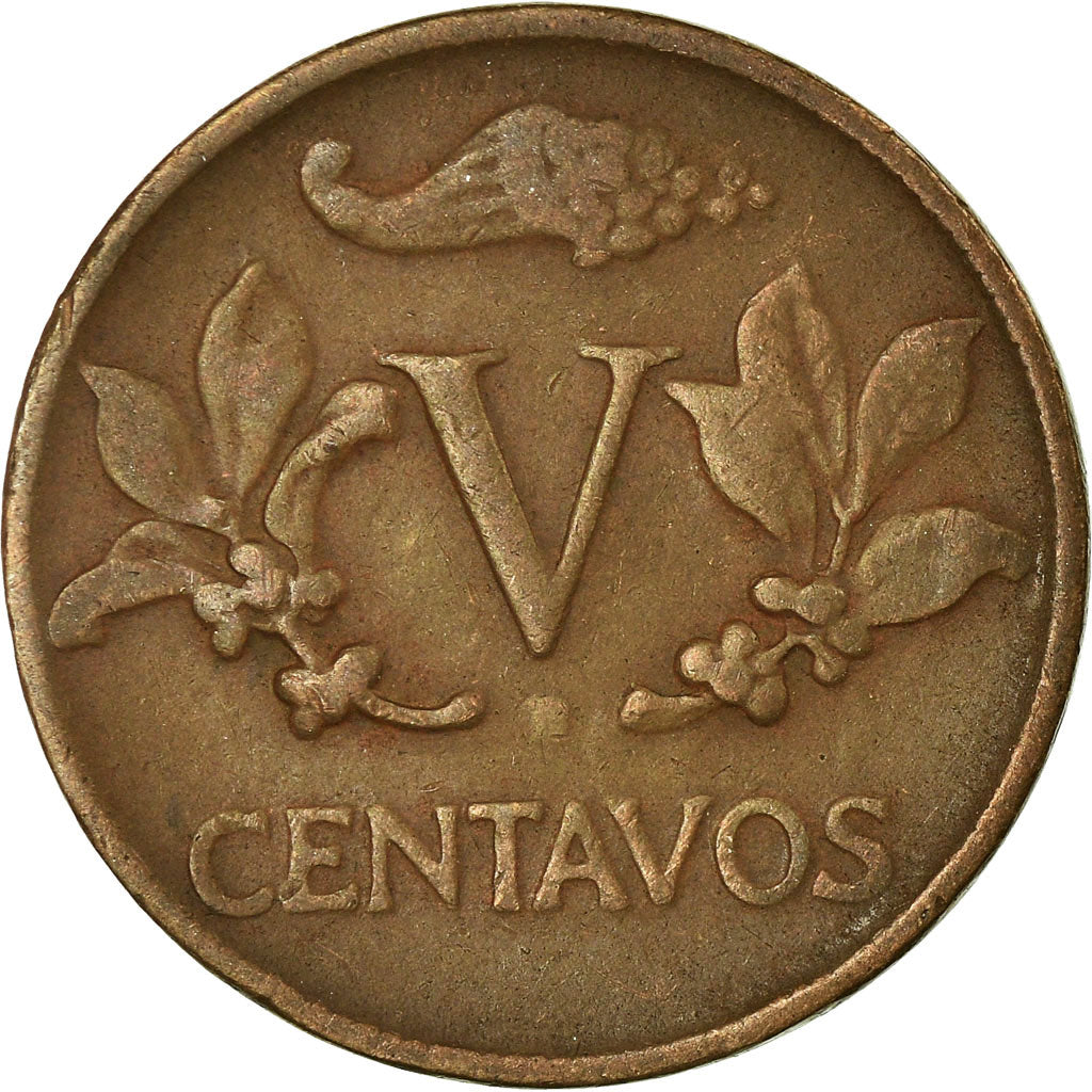 Moneda, Colombia, 5 Centavos, 1944, BC+, Bronce, KM:206