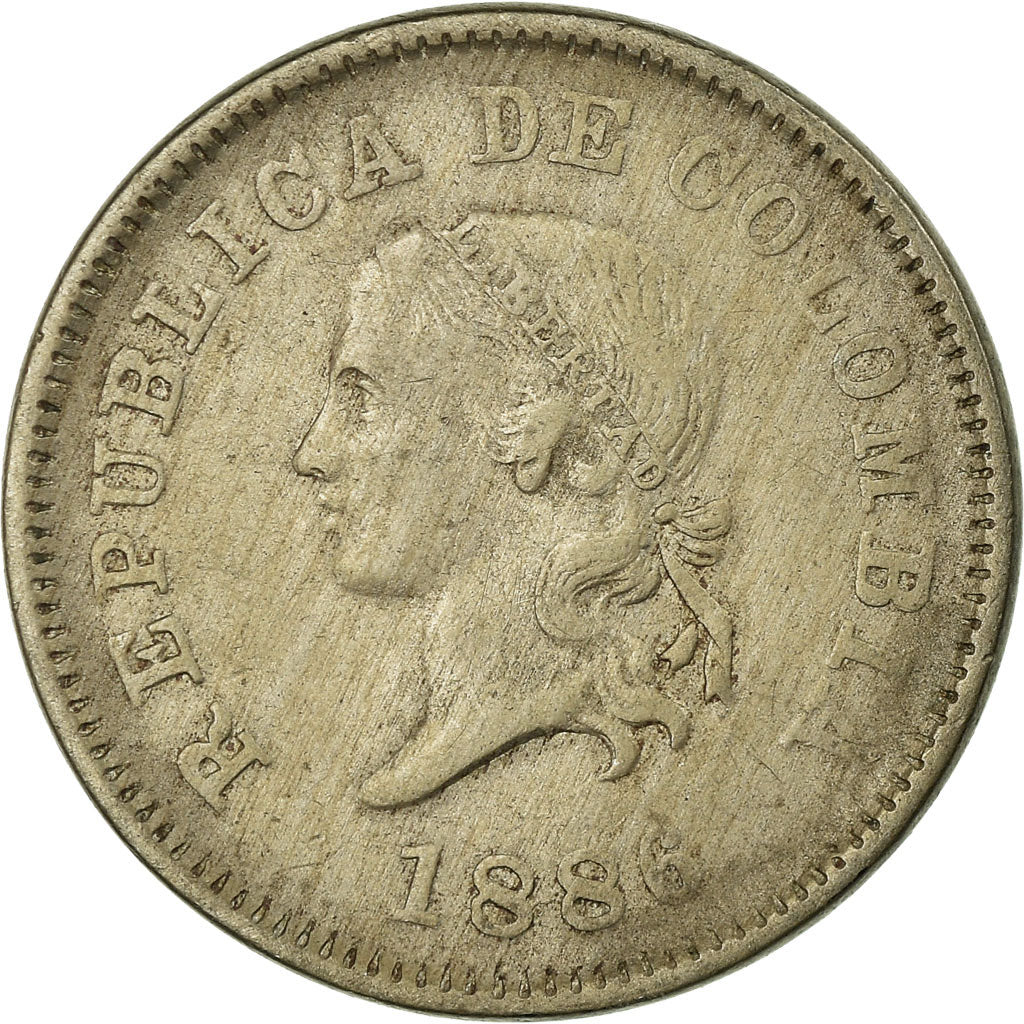 Moneda, Colombia, 5 Centavos, 1886, Scoville Mfg. Co., Waterbury, CT, USA, BC+