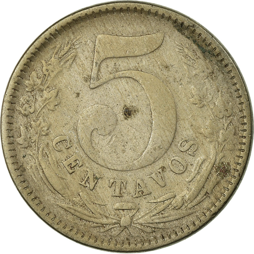 Moneda, Colombia, 5 Centavos, 1886, Scoville Mfg. Co., Waterbury, CT, USA, BC+