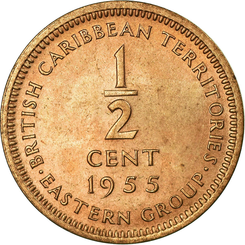 Moneta, Stati dei Caraibi Orientali, Elizabeth II, 1/2 Cent, 1955, SPL-, Bronzo