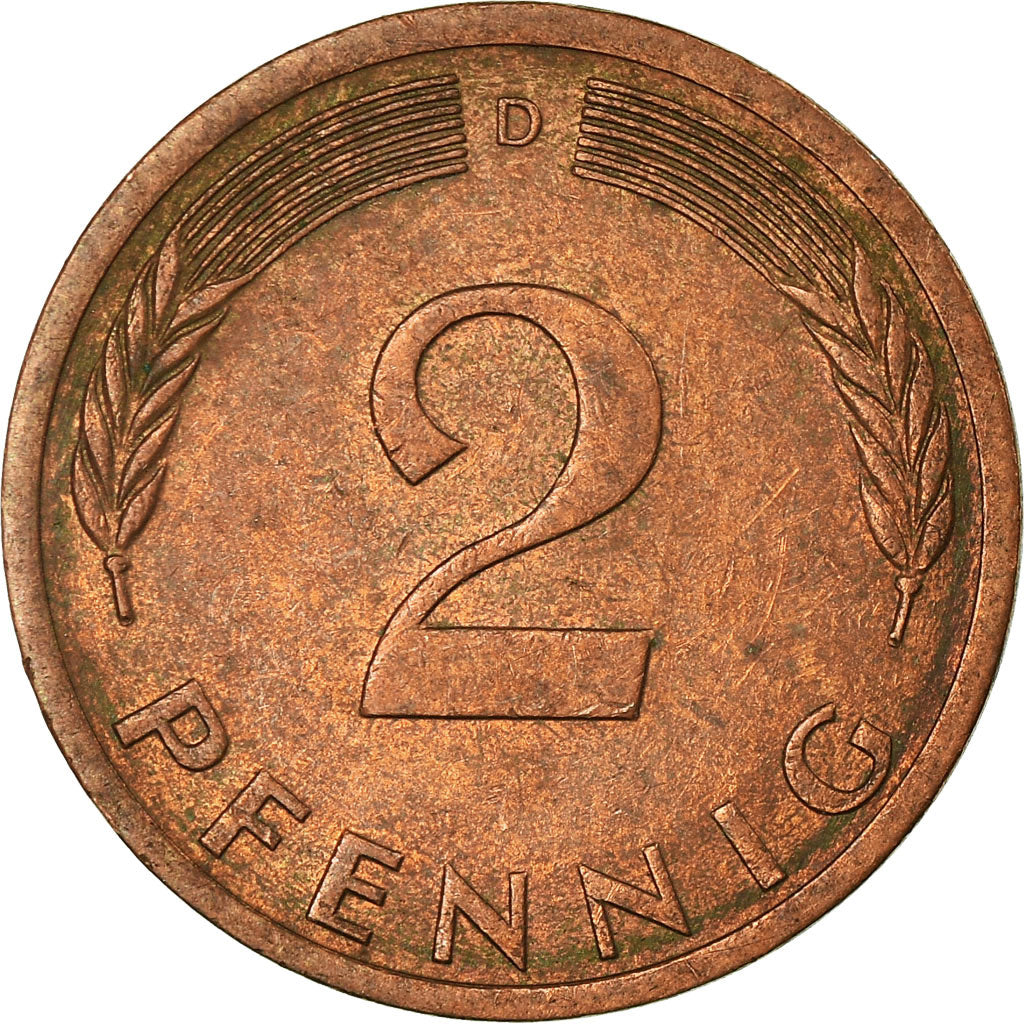 Coin, GERMANY - FEDERAL REPUBLIC, 2 Pfennig, 1976, Munich, EF(40-45), Copper