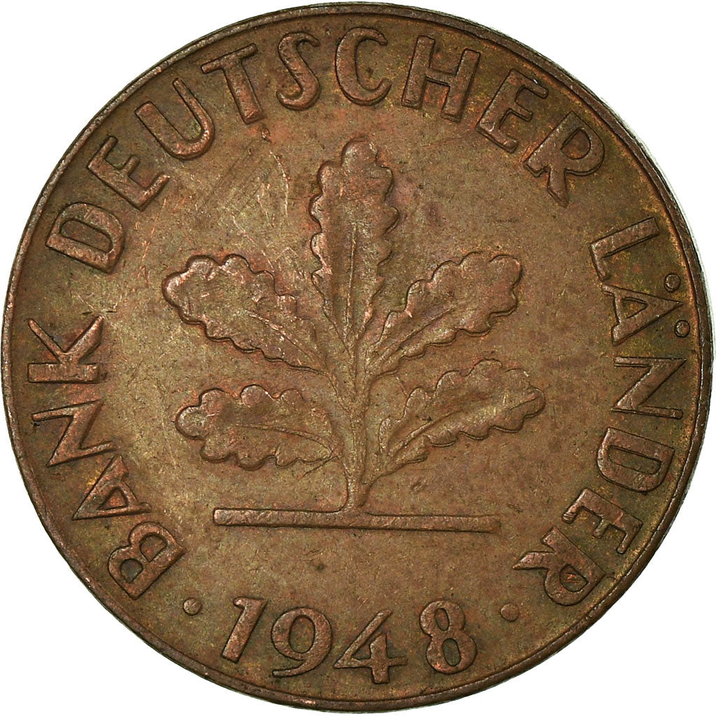 Moneta, GERMANIA - REPUBBLICA FEDERALE, Pfennig, 1948, Karlsruhe, BB, Acciaio