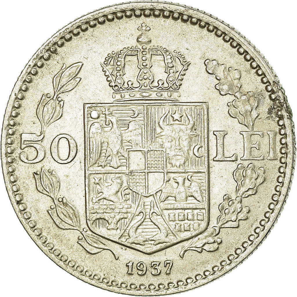 Moneta, Romania, Carol II, 50 Lei, 1937, SPL-, Nichel, KM:55