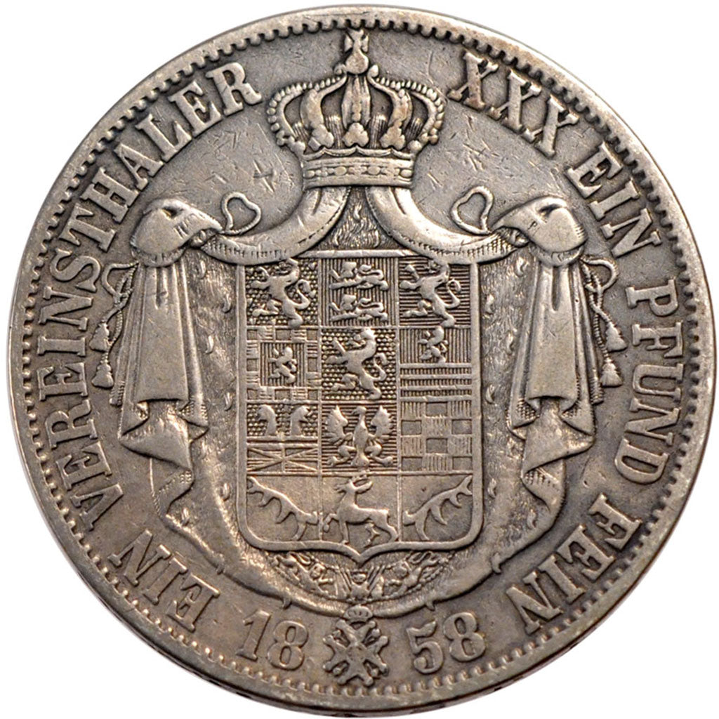 GERMAN STATES, Thaler, 1858, KM #1152, AU(50-53), Silver, 18.27