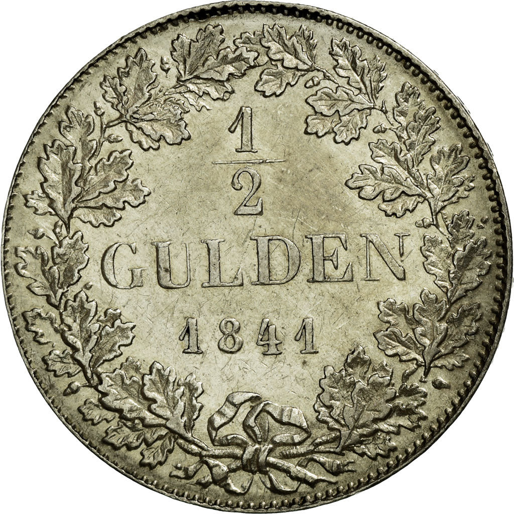 Coin, German States, FRANKFURT AM MAIN, 1/2 Gulden, 1841, AU(50-53), Silver