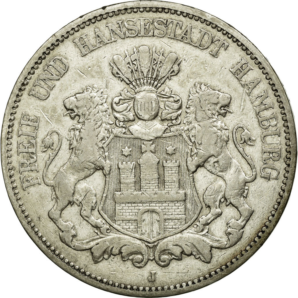 Coin, German States, HAMBURG, 5 Mark, 1876, EF(40-45), Silver, KM:598
