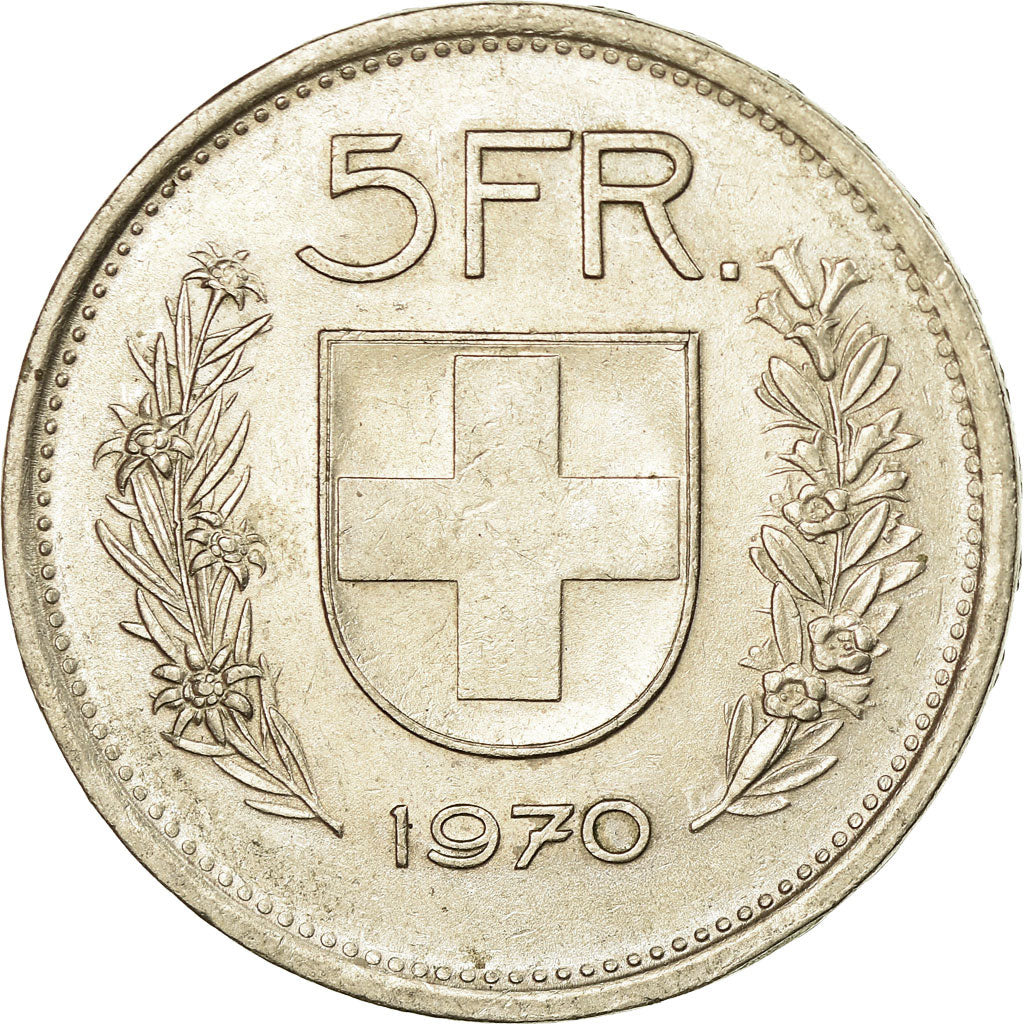 Coin, Switzerland, 5 Francs, 1970, Bern, EF(40-45), Copper-nickel, KM:40a.1