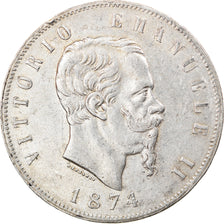 Monnaie, Italie, Vittorio Emanuele II, 5 Lire, 1874, Milan, TTB, Argent, KM:8.3