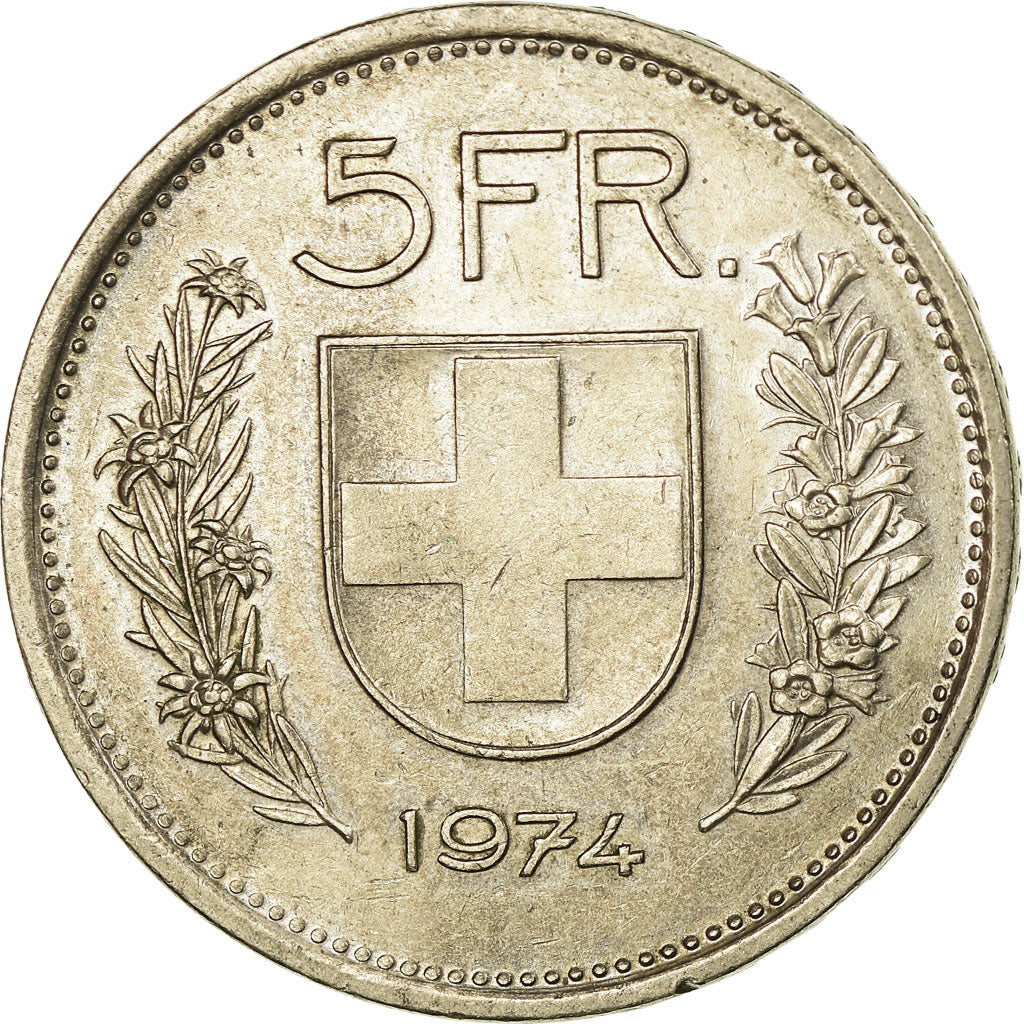 Coin, Switzerland, 5 Francs, 1974, Bern, EF(40-45), Copper-nickel, KM:40a.1