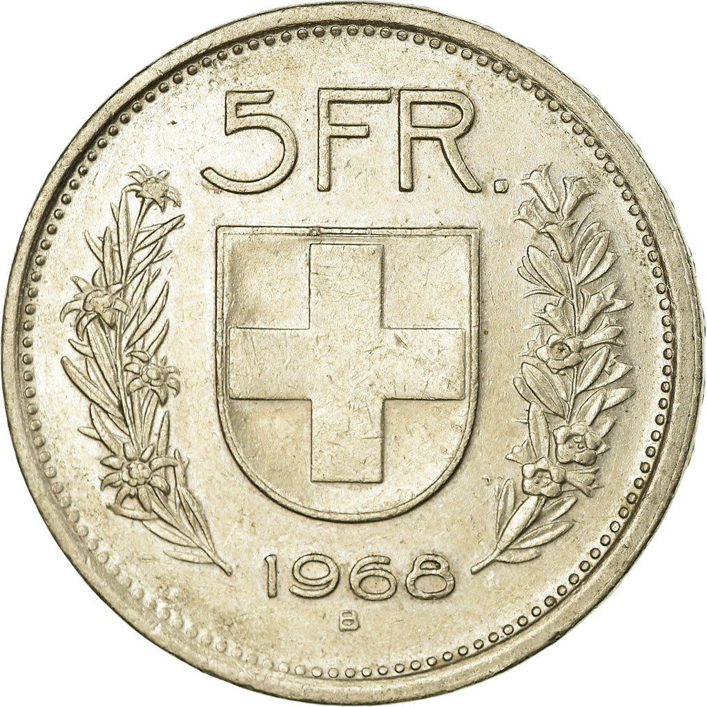 Coin, Switzerland, 5 Francs, 1968, Bern, EF(40-45), Copper-nickel, KM:40a.1