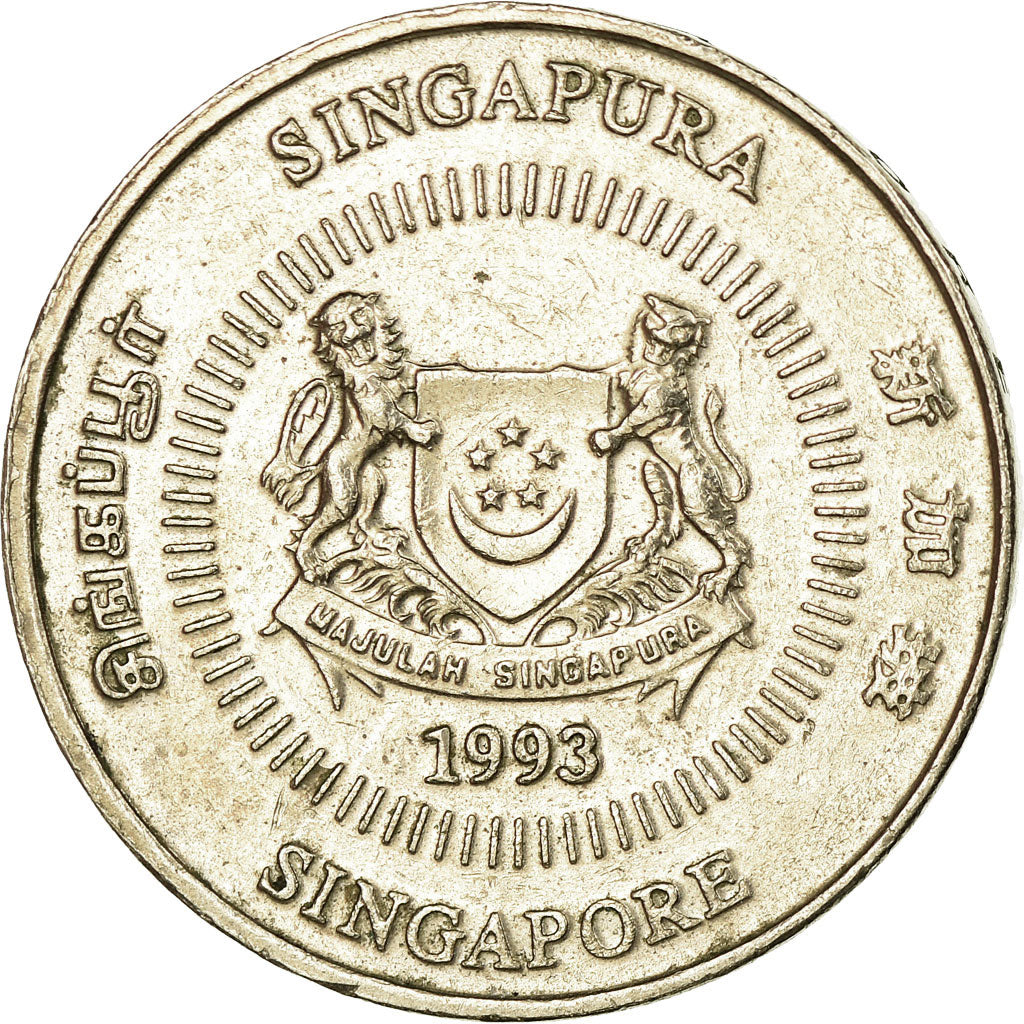 Coin, Singapore, 50 Cents, 1993, Singapore Mint, EF(40-45), Copper-nickel