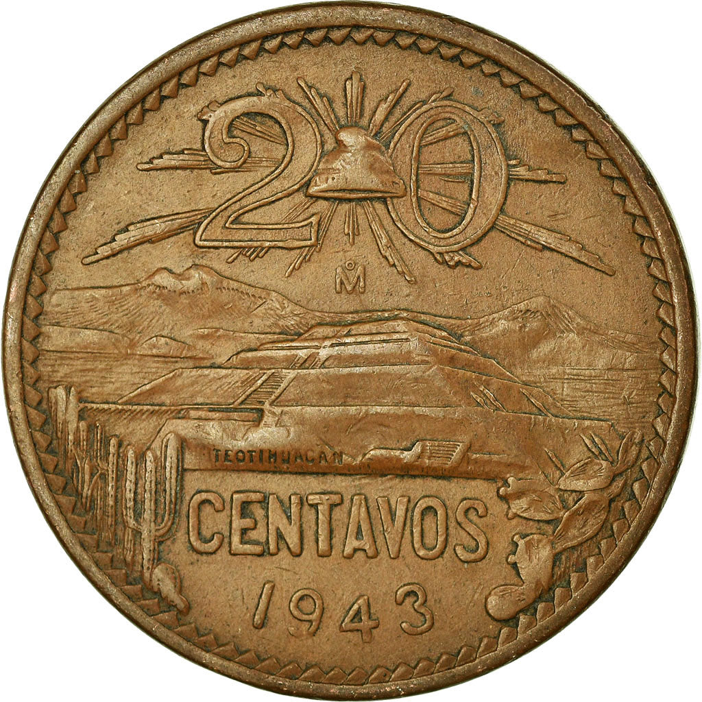 Coin, Mexico, 20 Centavos, 1943, Mexico City, VF(30-35), Bronze, KM:439