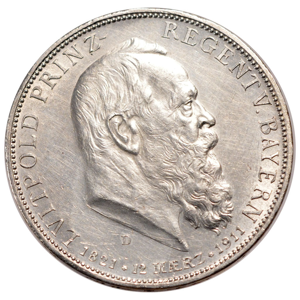 GERMAN STATES, 5 Mark, 1911, Munich, KM #999, AU(55-58), Silver, 38, 27.82