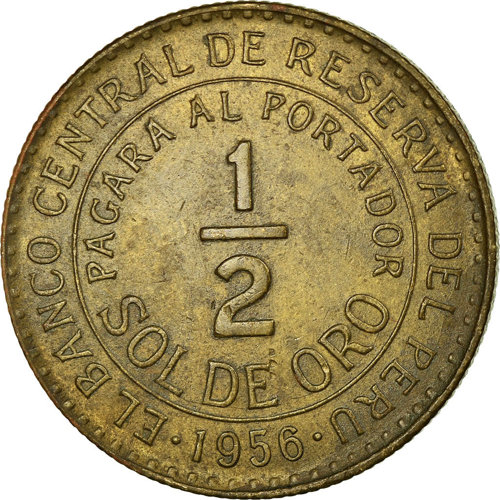 Coin, Peru, 1/2 Sol, 1956, Lima, EF(40-45), Brass, KM:220.5