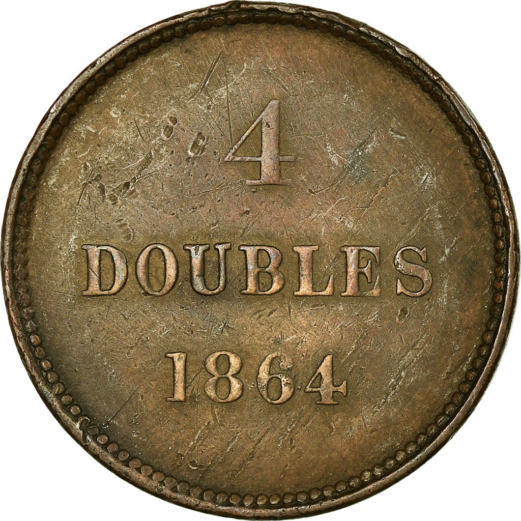 Coin, Guernsey, 4 Doubles, 1864, Heaton, Birmingham, VF(30-35), Bronze, KM:5