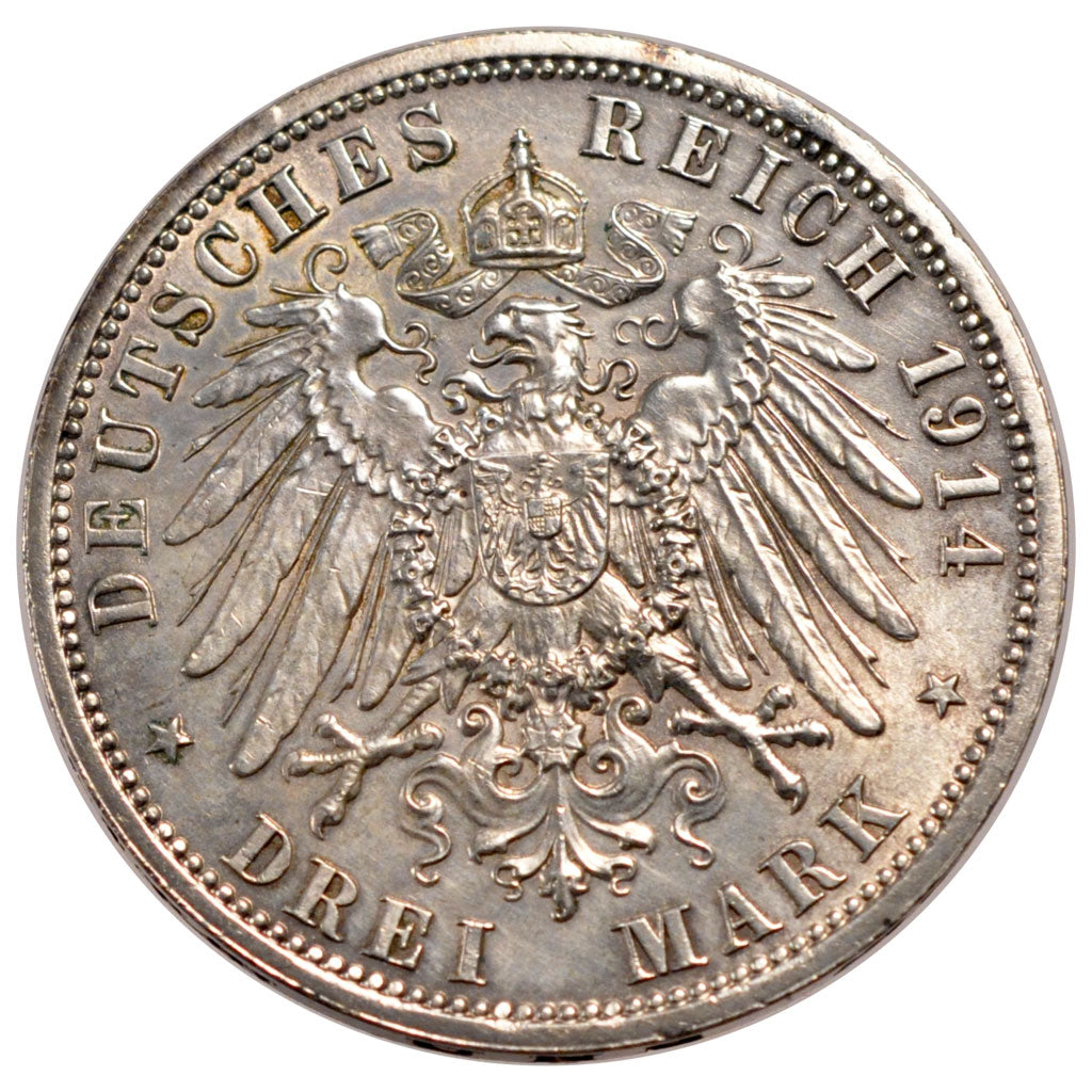 GERMAN STATES, 3 Mark, 1914, Berlin, KM #30, AU(55-58), Silver, 33, 16.65