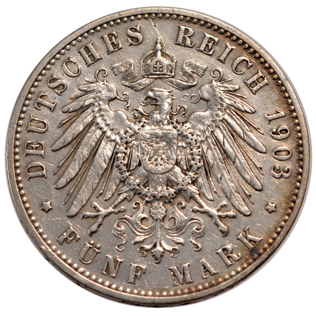 GERMAN STATES, 5 Mark, 1903, Muldenhutten, KM #1258, EF(40-45), Silver, 38,...