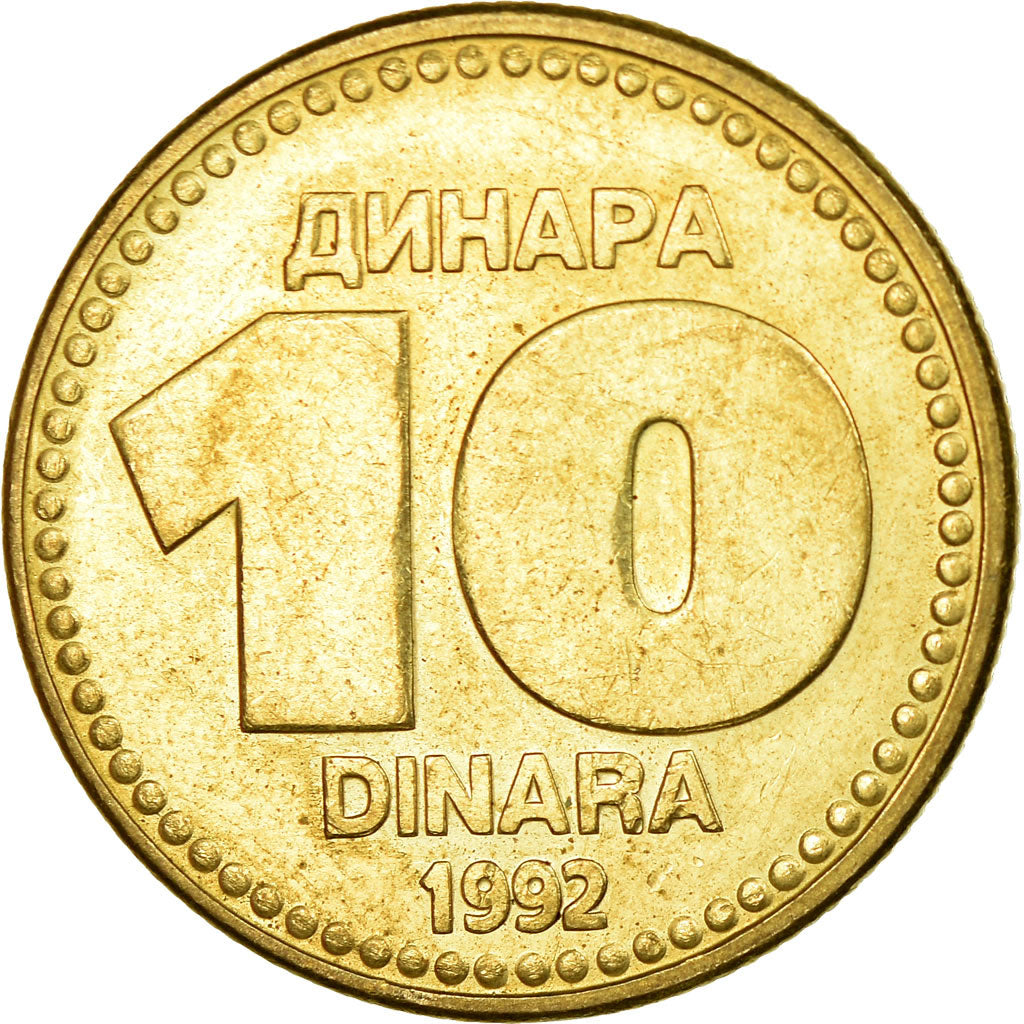 Coin, Yugoslavia, 10 Dinara, 1992, EF(40-45), Copper-Nickel-Zinc, KM:152