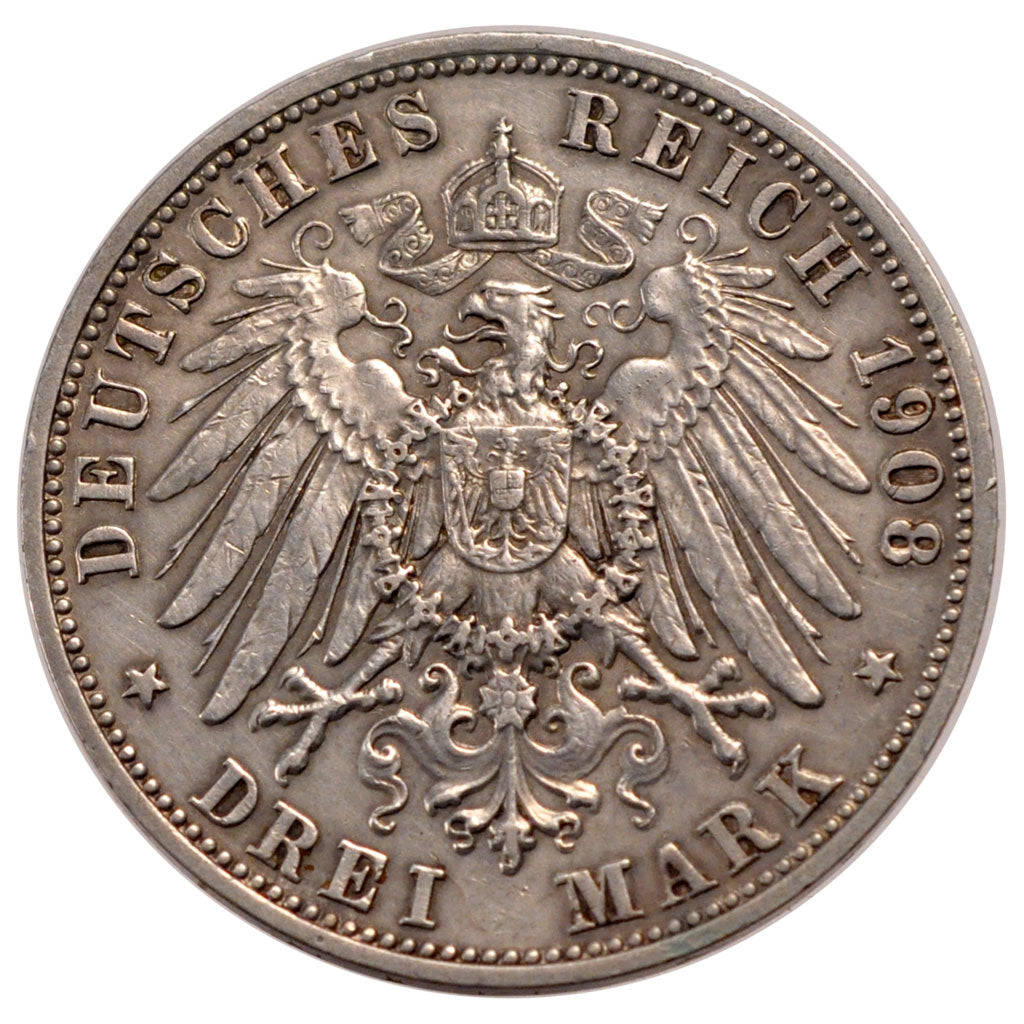 Germany, 3 Mark, 1908, AU(50-53), Silver, 16.61