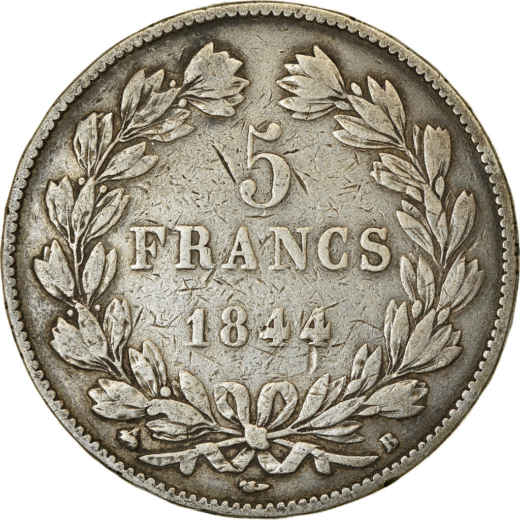 Coin, France, Louis-Philippe, 5 Francs, 1844, Rouen, VF(30-35), Silver