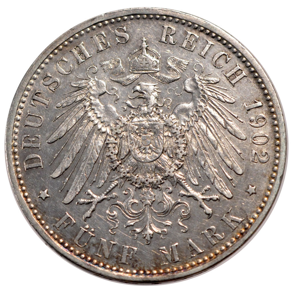 GERMAN STATES, 5 Mark, 1902, Munich, KM #200, AU(50-53), Silver, 38, 27.69