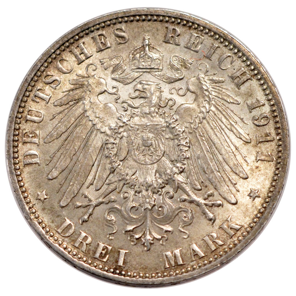Germany, 3 Mark, 1911, AU(50-53), Silver, 16.68