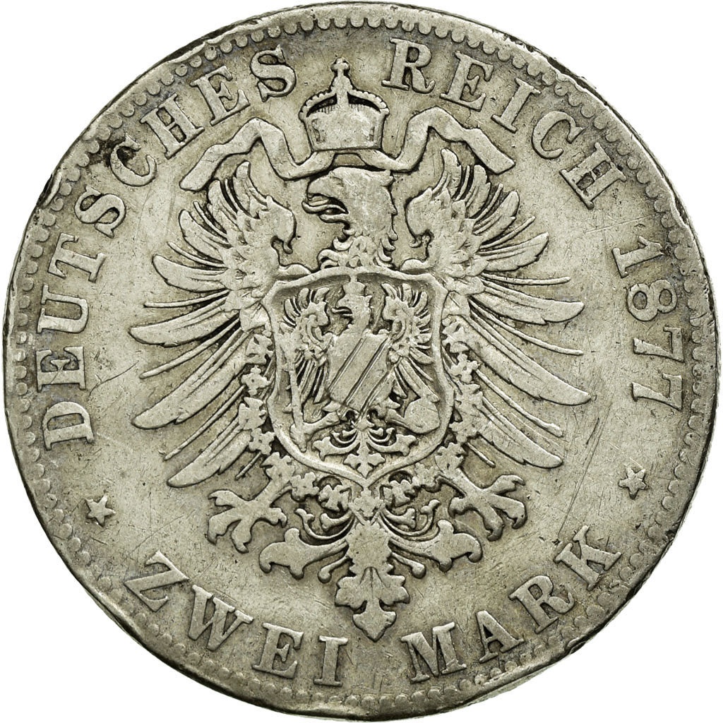 Coin, German States, BAVARIA, Ludwig II, 2 Mark, 1877, VF(20-25), Silver, KM:903