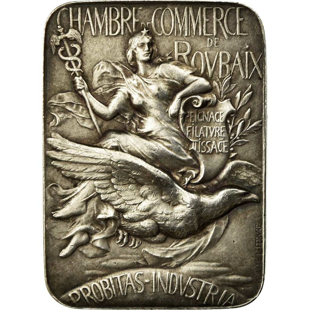 France, Medal, Chambre de Commerce de Roubaix, Lefebvre, AU(55-58), Silver