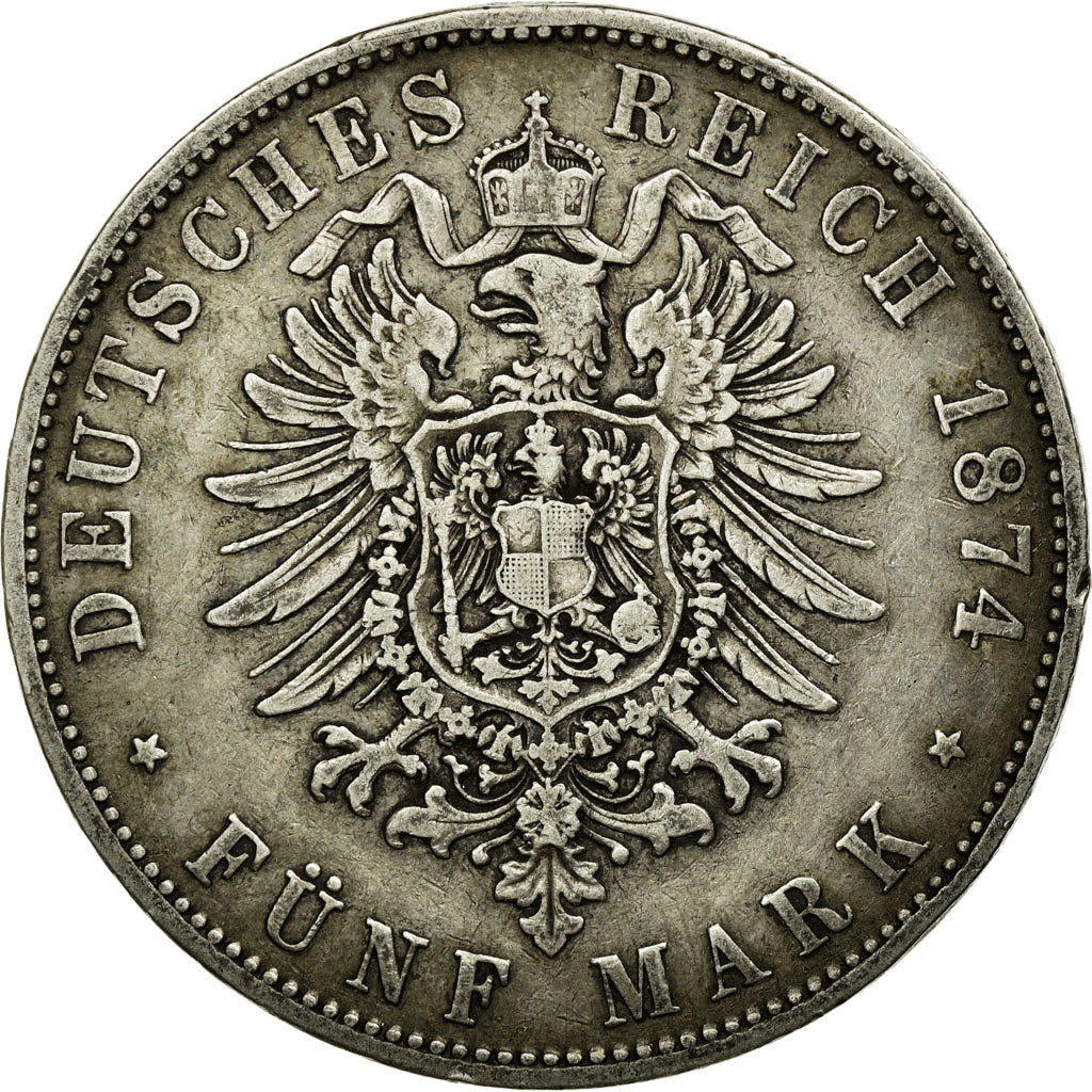 Coin, German States, BAVARIA, Ludwig II, 5 Mark, 1874, EF(40-45), Silver
