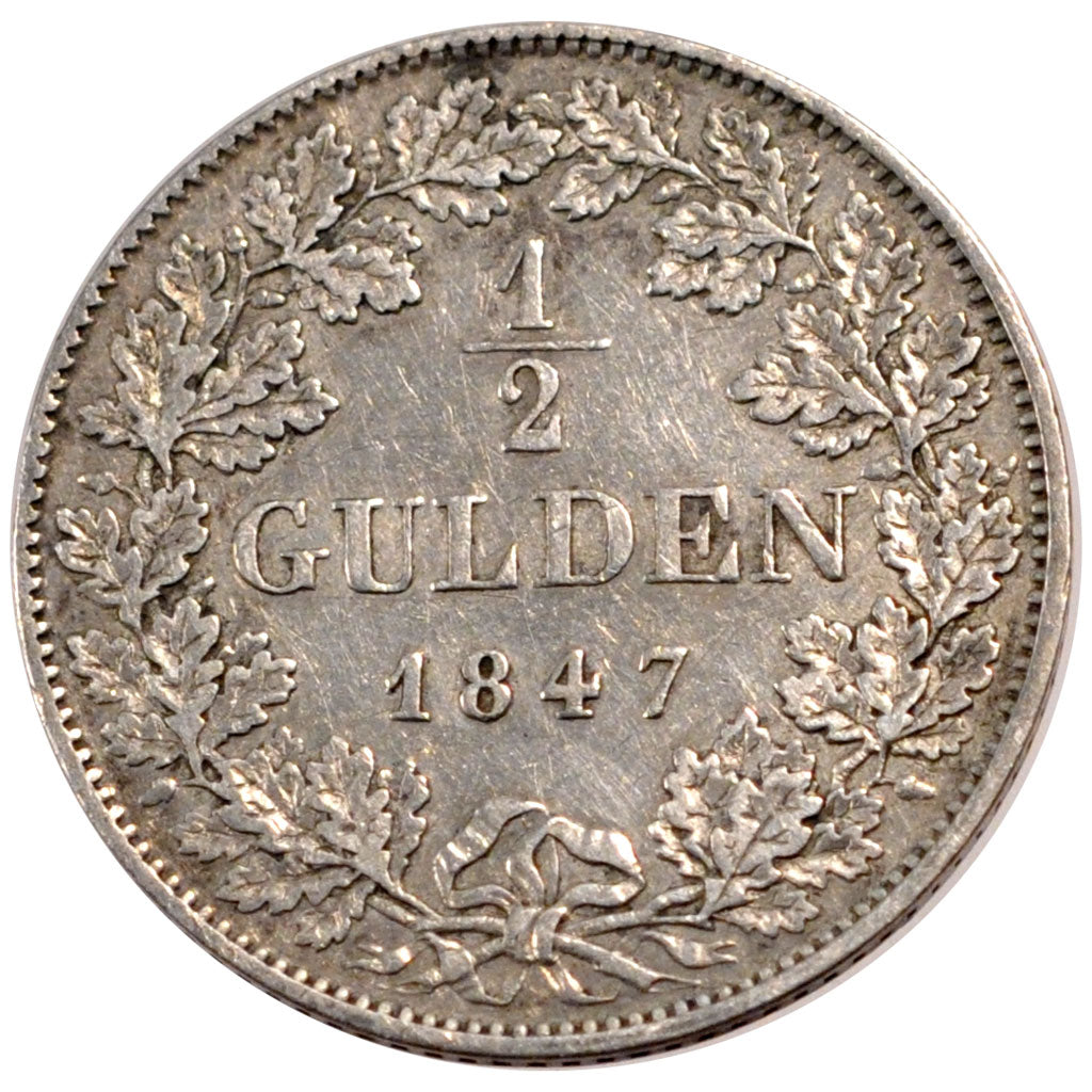 Germany, 1/2 Gulden, 1847, EF(40-45), Silver, 5.24