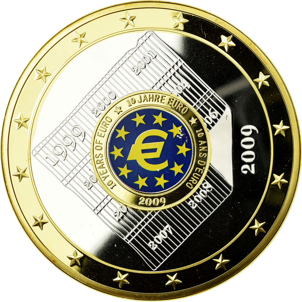 France, Medal, Europe, Les 10 Ans de l'Union Monétaire, 2009, MS(65-70), Copper