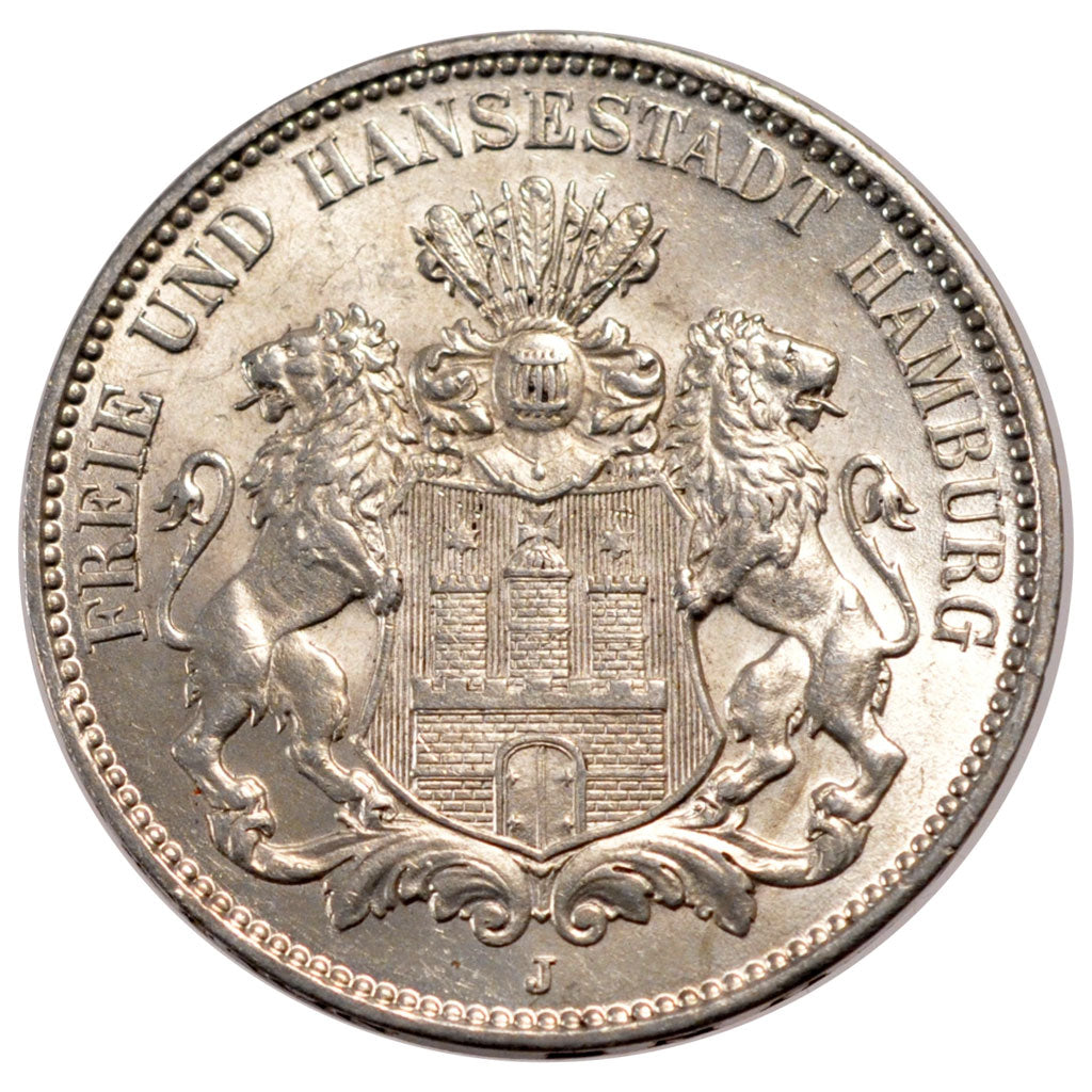 GERMAN STATES, 3 Mark, 1914, Hamburg, KM #620, AU(55-58), Silver, 33, 16.61