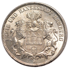 GERMAN STATES, 3 Mark, 1914, Hamburg, KM #620, AU(55-58), Silver, 33, 16.61