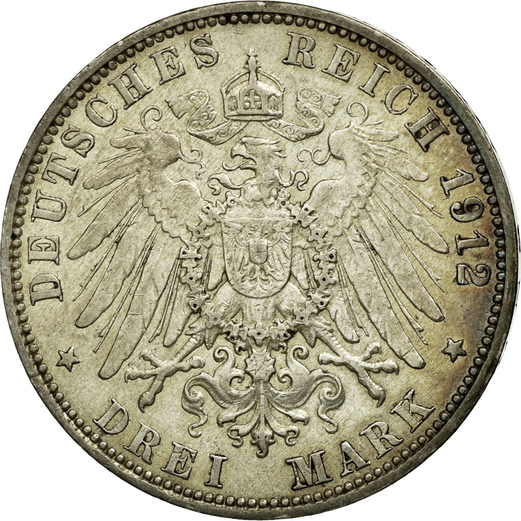 Monnaie, Etats allemands, HAMBURG, 3 Mark, 1912, Hamburg, TTB+, Argent