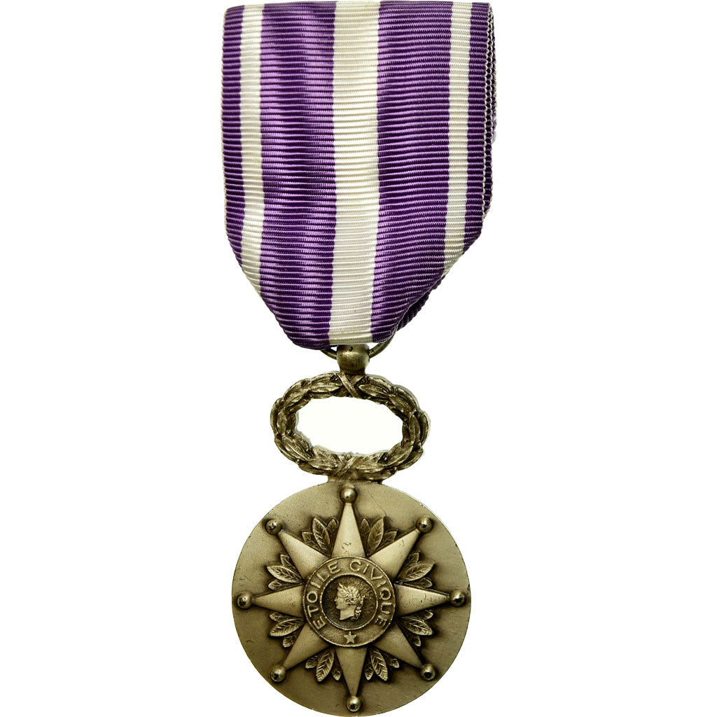 France, Honneur, Etoile Civique, Médaille, Excellent Quality, Silvered bronze