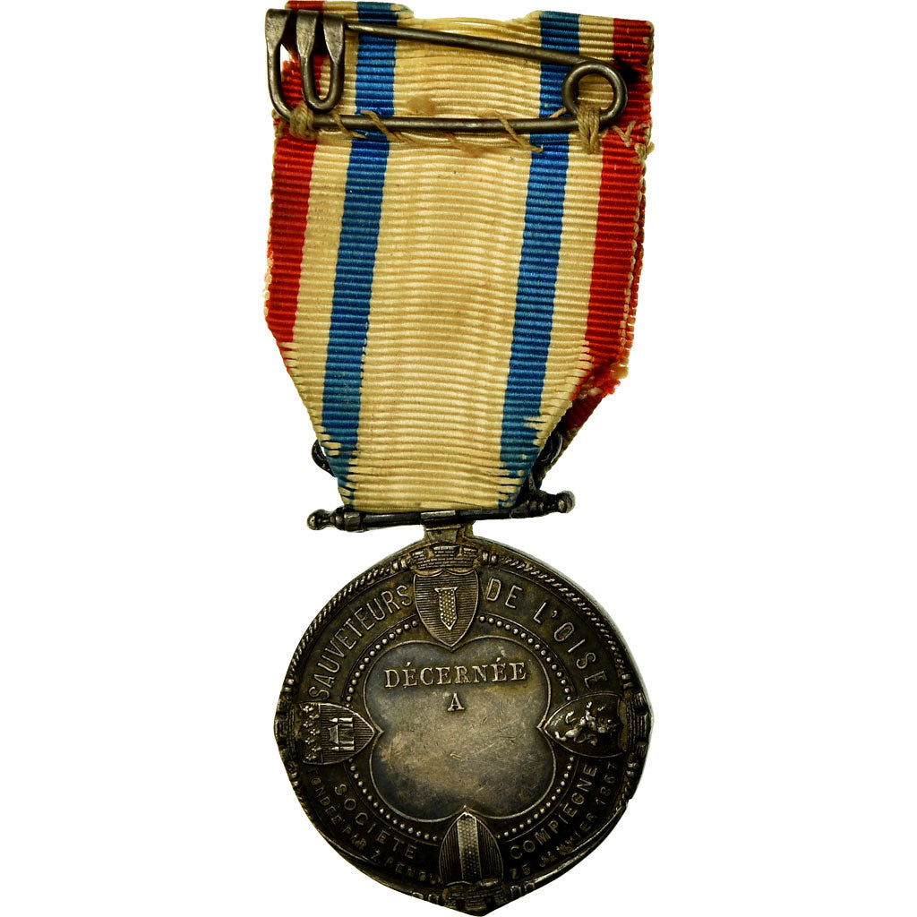 France, Sauveteurs de l'Oise, Société de Compiègne, Medal, 1867, Excellent