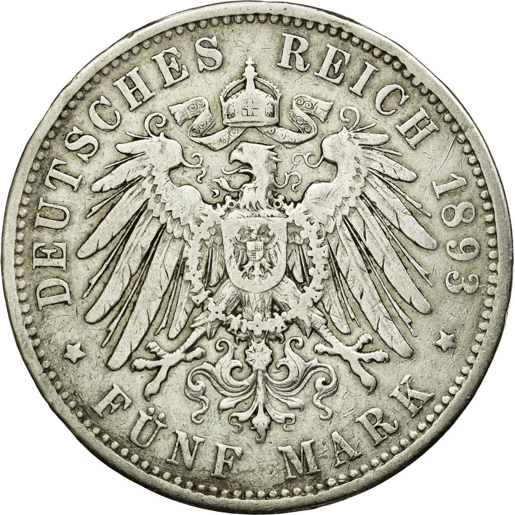 Coin, German States, PRUSSIA, Wilhelm II, 5 Mark, 1893, Berlin, EF(40-45)