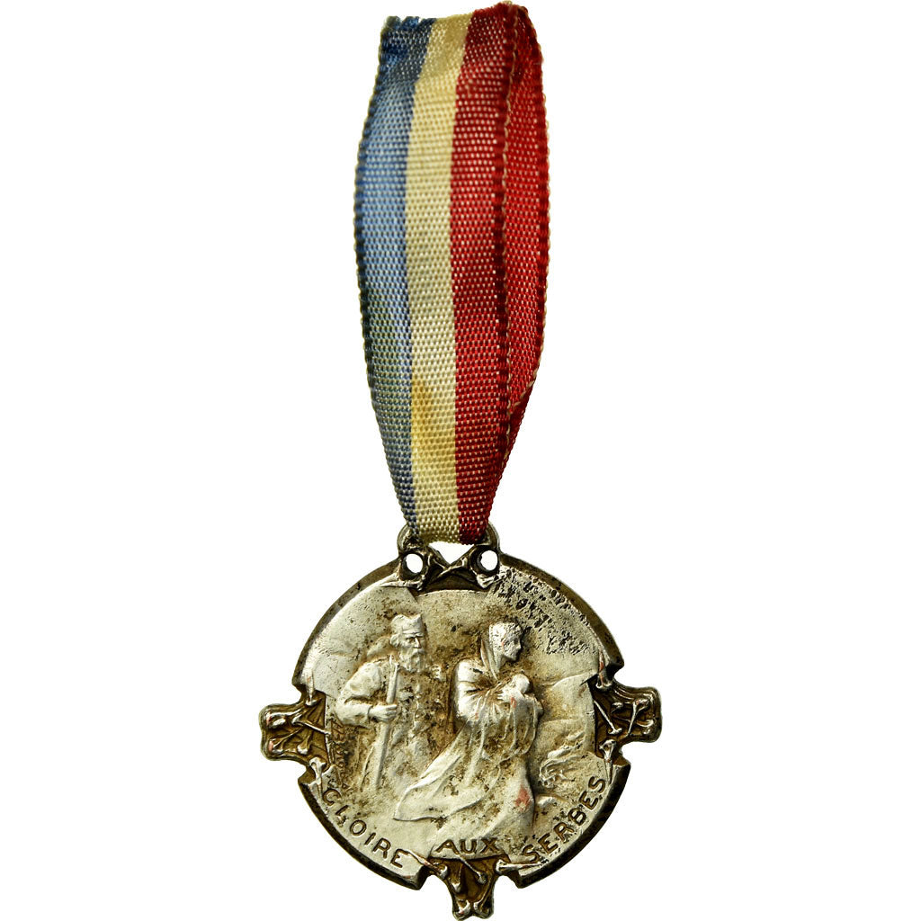 France, Gloire aux Serbes, Medal, 1916, Very Good Quality, Bargas, Silvered