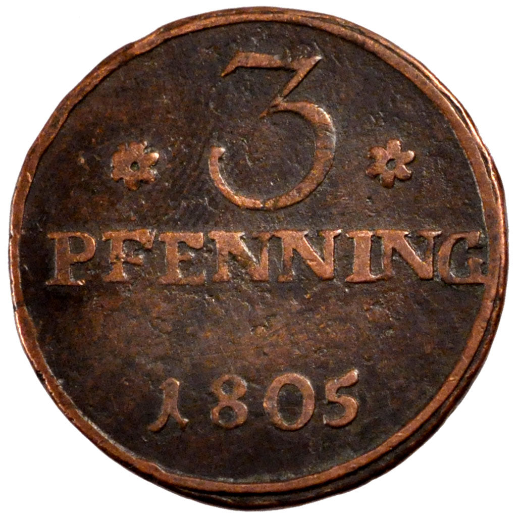 Germany, 3 Pfennig, 1805, EF(40-45), Copper, 4.27