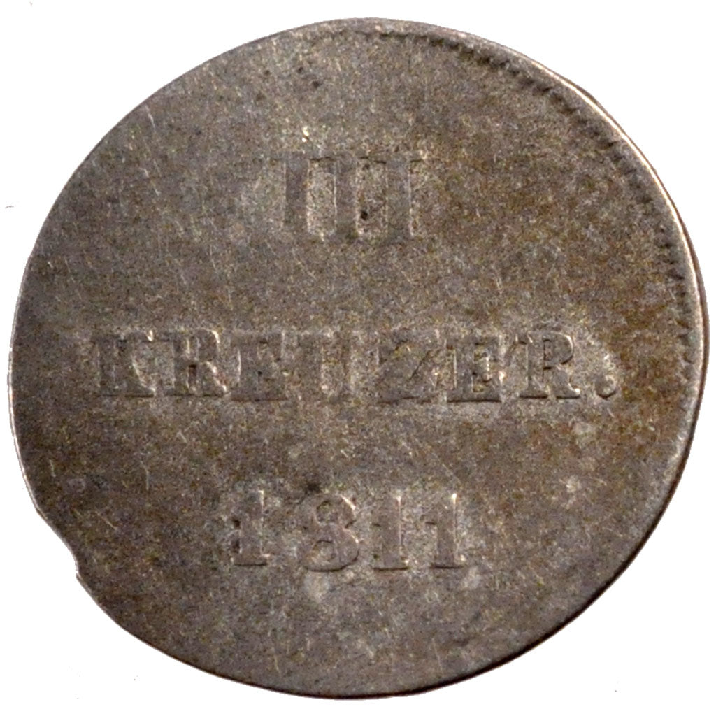 GERMAN STATES, 3 Kreuzer, 1 Groschen, 1811, Usingen, KM #30, VF(30-35), Silver,.