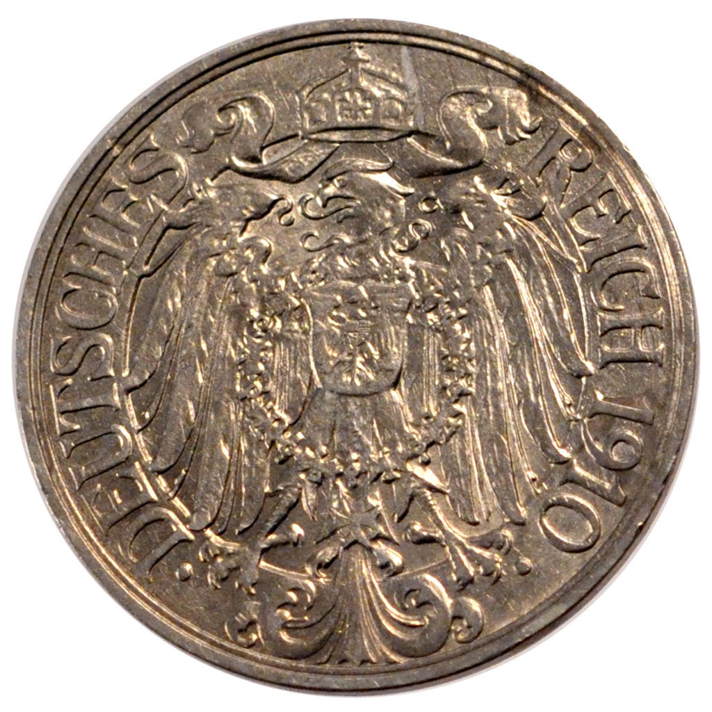GERMANY - EMPIRE, 25 Pfennig, 1910, Berlin, KM #18, AU(55-58), Nickel, 23, 3.98