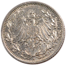 GERMANY - EMPIRE, 1/2 Mark, 1905, Berlin, KM #17, EF(40-45), Silver, 20, 2.76