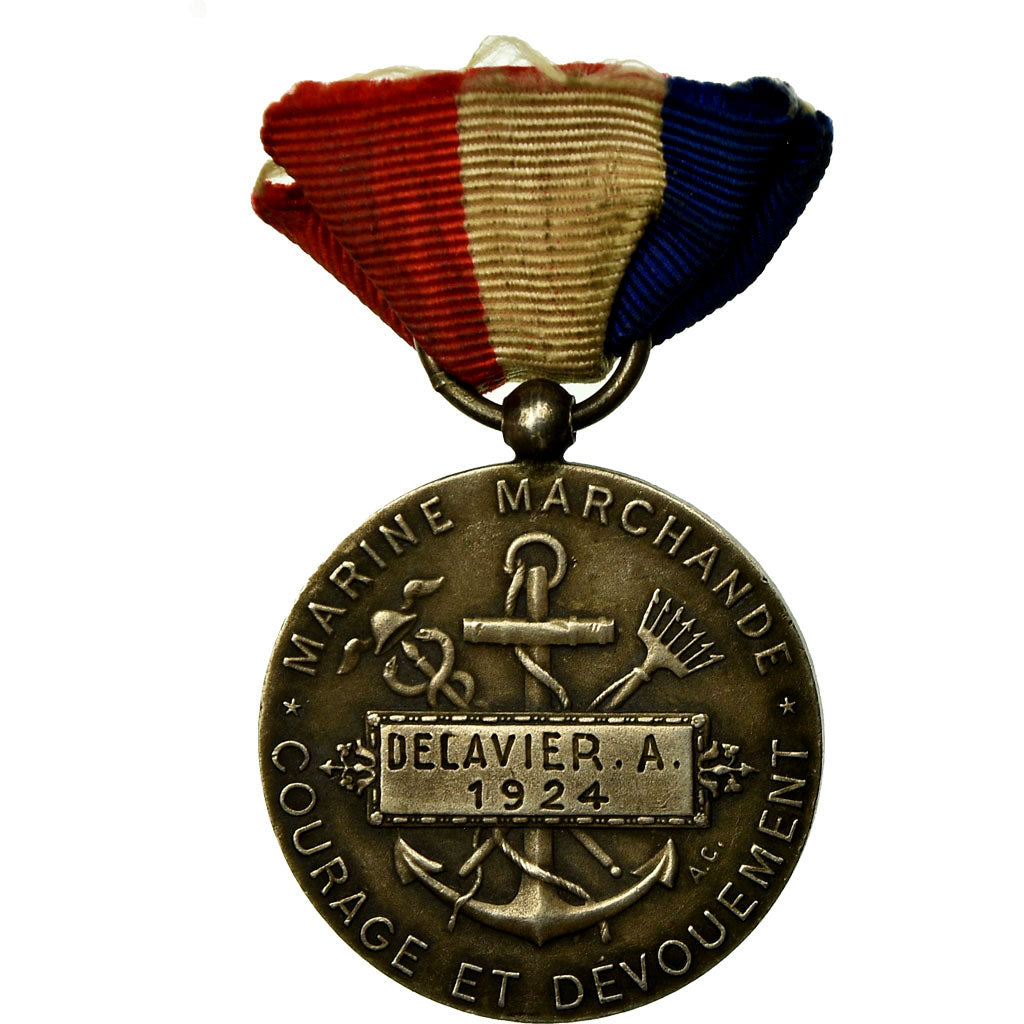 France, Marine Marchande, Courage et Dévouement, Medal, 1924, Excellent