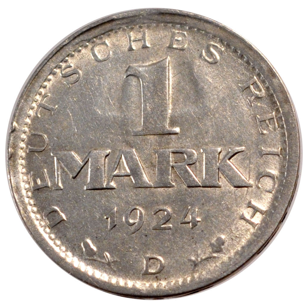 GERMANY, WEIMAR REPUBLIC, Mark, 1924, Munich, KM #42, AU(50-53), Silver, 23,...