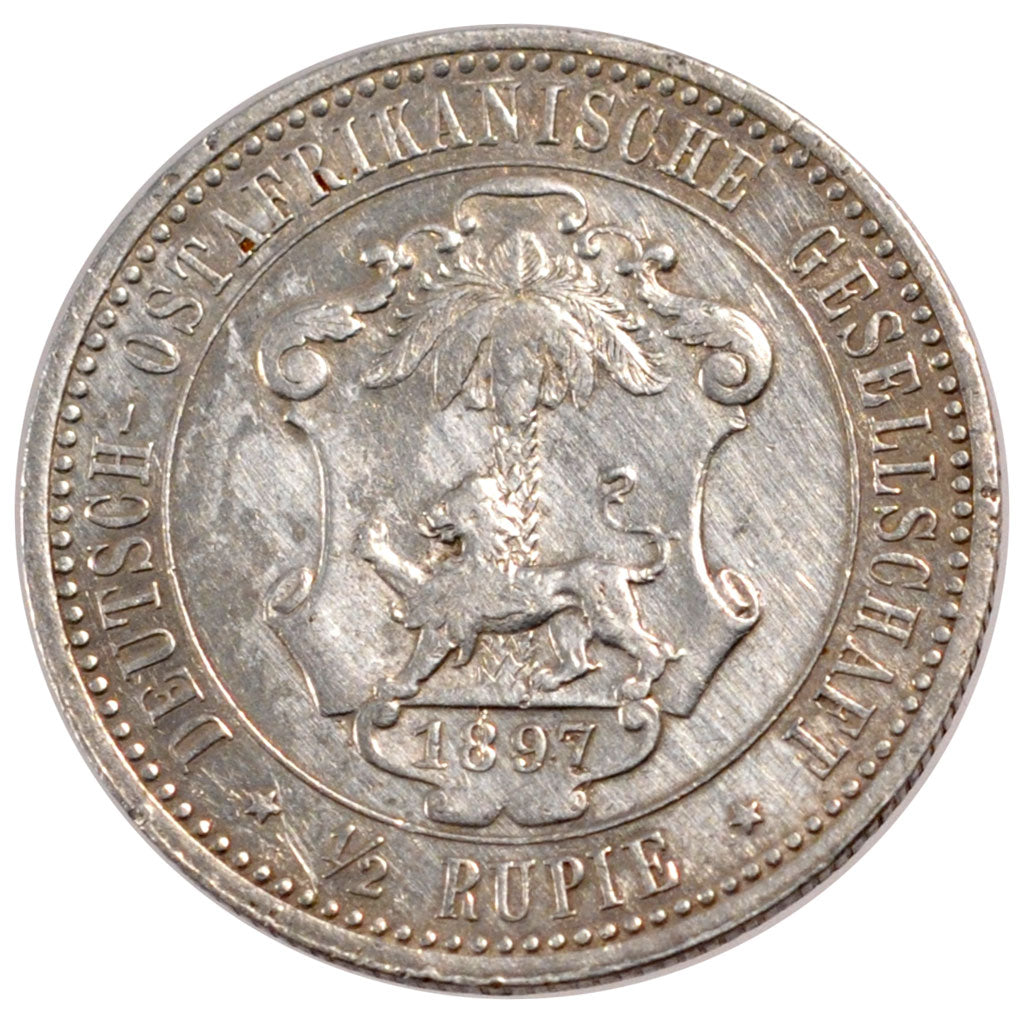 GERMAN EAST AFRICA, 1/2 Rupie, 1897, KM #4, AU(50-53), Silver, 25, 5.83